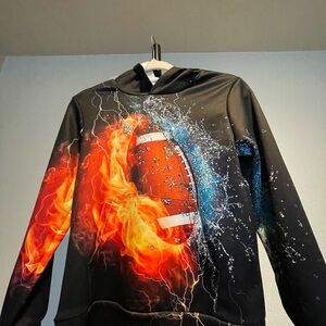 Black Hoodie with Fiery & Water Football Design
